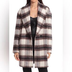 Avec Les Filles Oversized shawl collar peacoat jacket maroon black cream medium